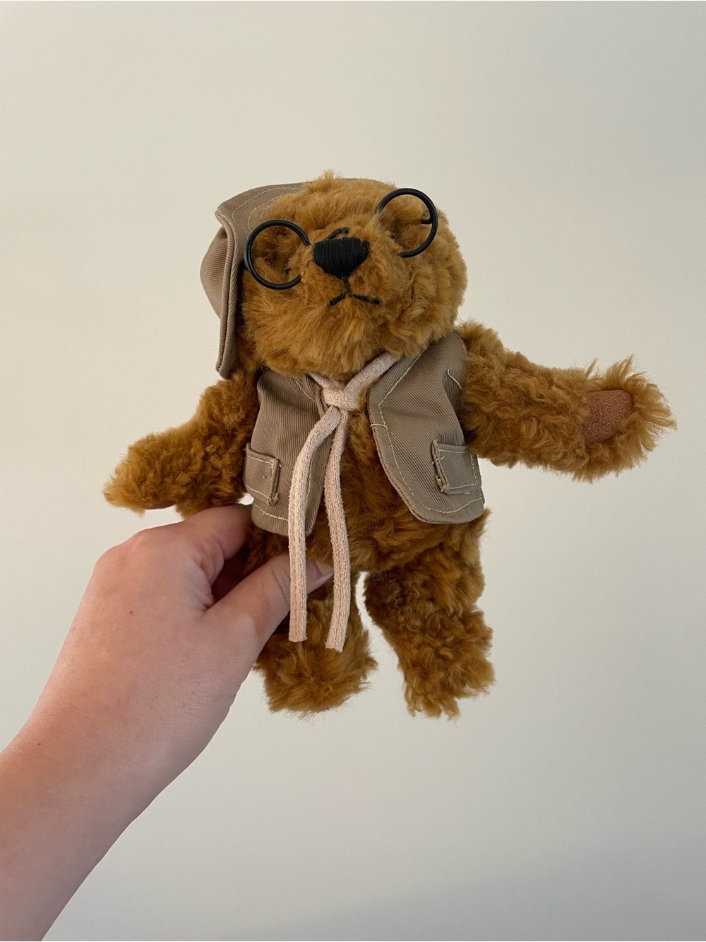 Vintage Plush Brown Teddy Dog Toy with Fabric Vest and Glasses